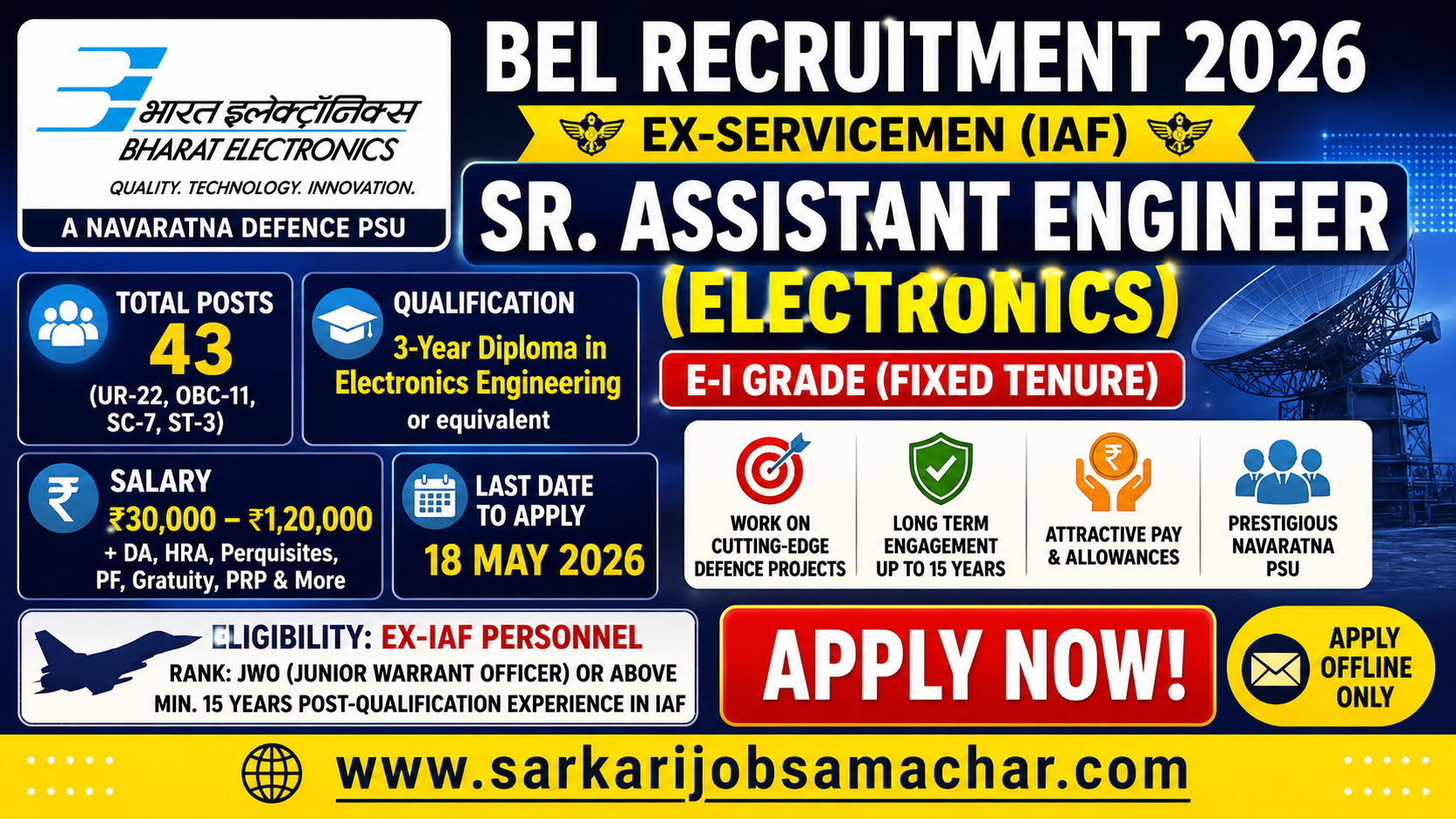 BEL Sr Asst Engineer Recruitment 2026 - Apply Offline for 43 Posts 